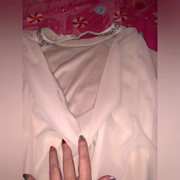 Cream Blouse with stone accent shoulder out style - Picture 4 of 14